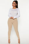 Classic High Waist Skinny Jeans - Khaki