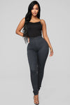 Super High Waist Denim Skinnies - Charcoal