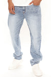 Mike Straight Jeans - Bleach Blue Wash