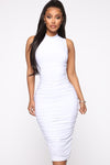 Perfectly Polished Ruched Midi Dress - White