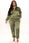 Smooth Moves Satin Jumpsuit - Olive