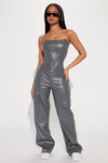 Kennedy Faux Leather Pant Set - Charcoal