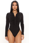 Cut The Check Ruched Bodysuit - Black