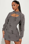 Looking Distressed Sweatshirt Mini Dress - Grey