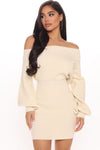 Elated Off The Shoulder Mini Dress - Cream