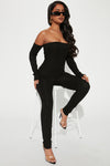 Soothe Off Shoulder Rib Jumpsuit - Black