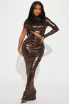 Mercedes Metallic Maxi Dress - Brown