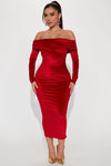 Ignore The Romance Velvet Midi Dress - Red