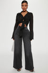 Time Well Spent Stretch Wide Leg Jeans - Black Wash