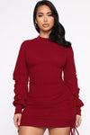 Sweetheart Of Mine Ruched Dress - Burgundy