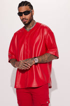 Homerun Faux Leather Short Sleeve Jersey - Red