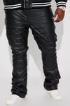 Extra Levels Faux Leather Slim Stacked Flared Pants - Black