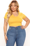 Carly V Neck Crop Tee - Mustard