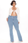 Crossed The Line Striped Flare Jeans - Light Blue Wash