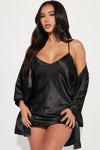 Feeling So Shy Satin Robe Set - Black