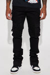 With Me Cargo Stacked Skinny Flare Jeans - Black