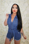 Down For You Denim Romper - Medium Wash