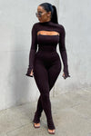 Just For Fun Ribbed Jumpsuit Set - Chocolate