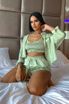 Maxin And Relaxin 3 Piece Satin Short Set - Sage