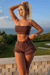 Only Good Energy Frayed Denim Shorts - Chocolate