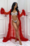 Softest Touch Extra Long Fluff Mesh Robe - Red